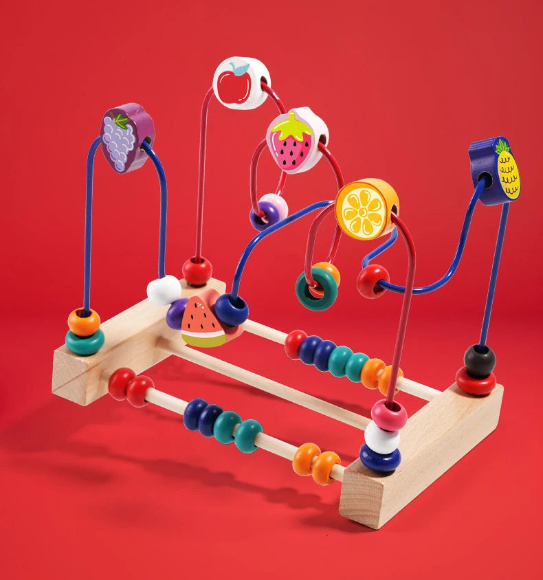 Wooden Toys Bead Maze Colorful Animals Fruits Shapes Educational Counting Learning Circle Toys Kids Classic Gifts for Toddlers