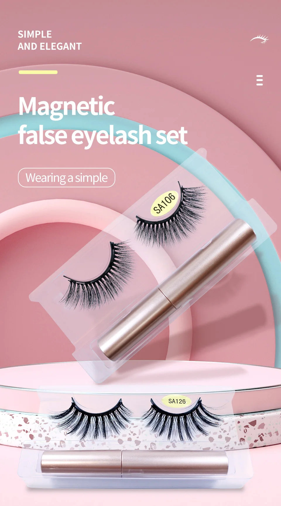 REDSIREN Natural Magnetic Lashes Makeup 1/5Pairs Reusable Magnetic  Eyelashes and Eyeliner Kit