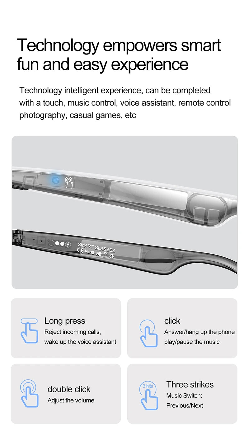 AI Smart Glasses for Men Smart Translation Glasses with Waterproof Call Function BT Smart Sunglas Outdoor Sports Headphones