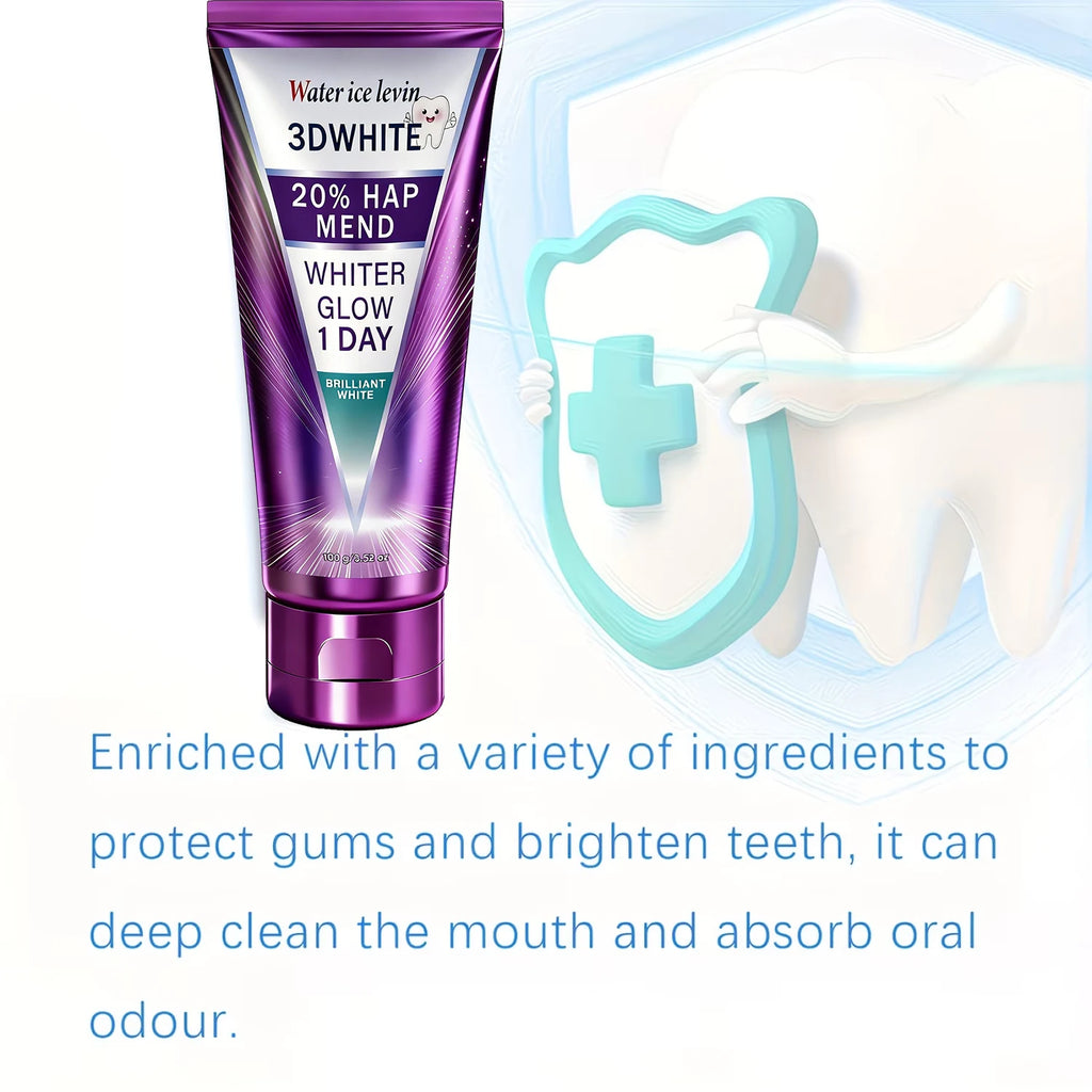 3D White Toothpaste - 1 Day Whiter Teeth, Deep Stain Remover, Cool Menthol for Fresh Breath & Strong Enamel