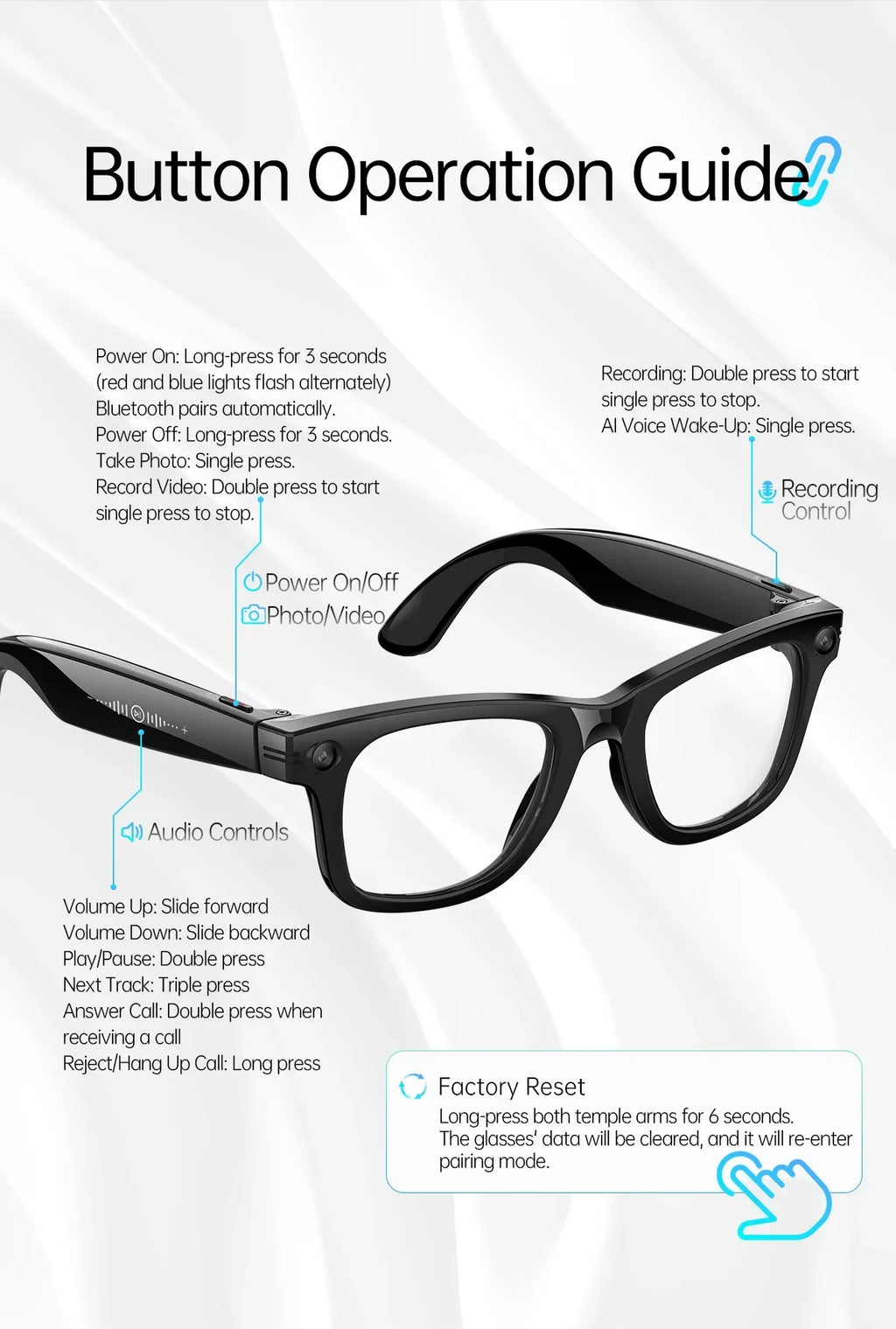 NEW AI Smart Glasses 1300W HD Camera 1080P Videos WIFI Transfer AI Translation IP66 Waterproof & Dustproof BT Call Smart Glasses