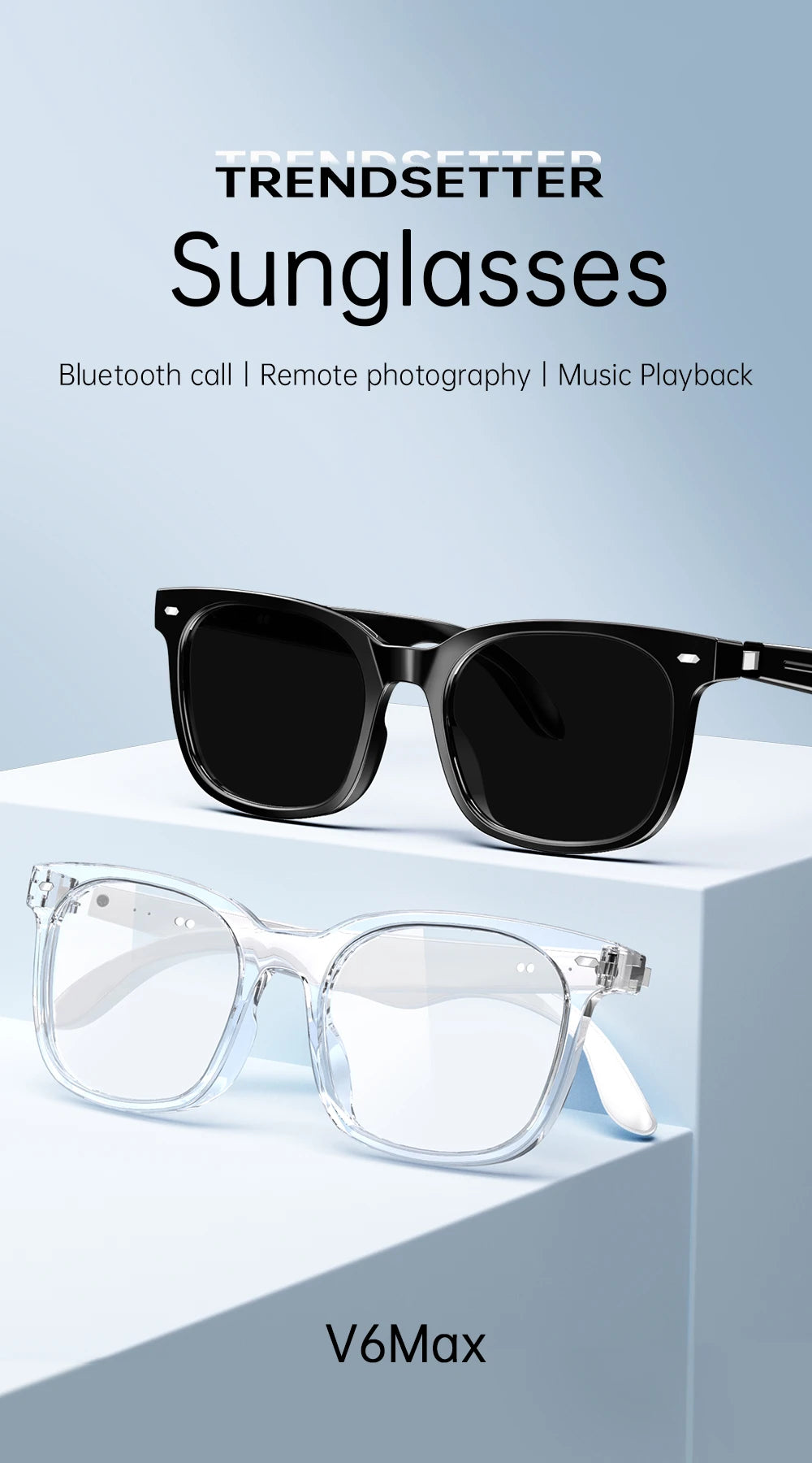AiMB V6 Max AI Smart Glasses Blue Light Blocking UV400 Bluetooth 5.4 Voice Assistant Music Calls Dual Speakers Camera Control