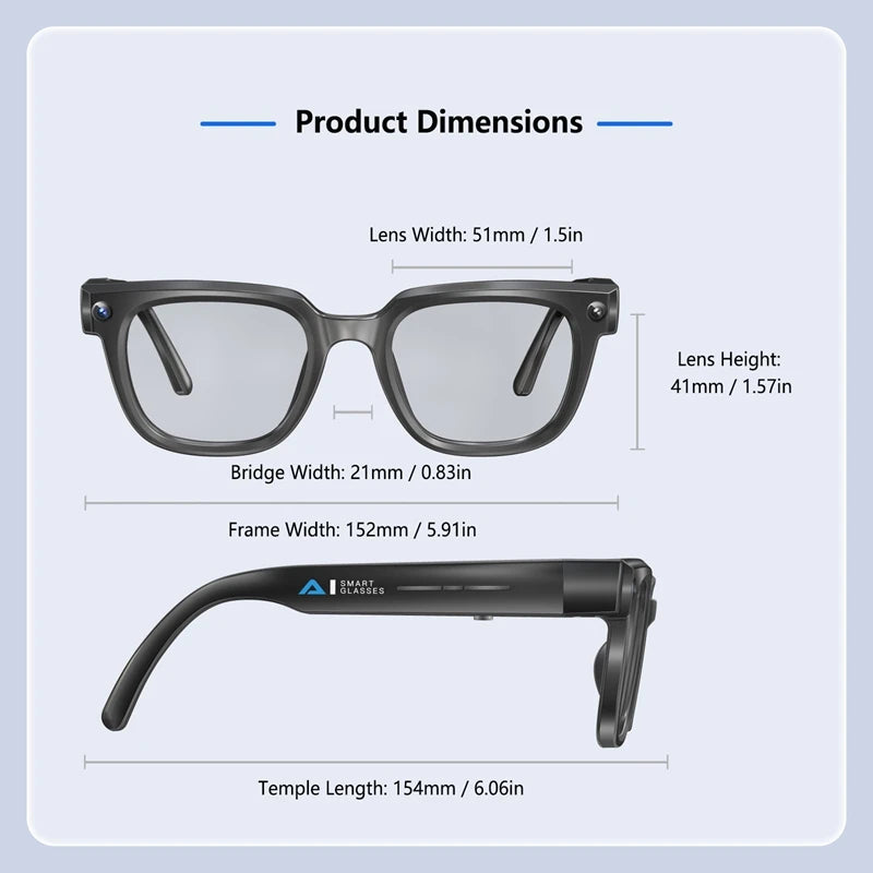 AI Smart Glasses Translation Glasses 8MP HD Camera 4K Shooting Image Bluetooth Call Recording Music Photo Recognition Sunglasses