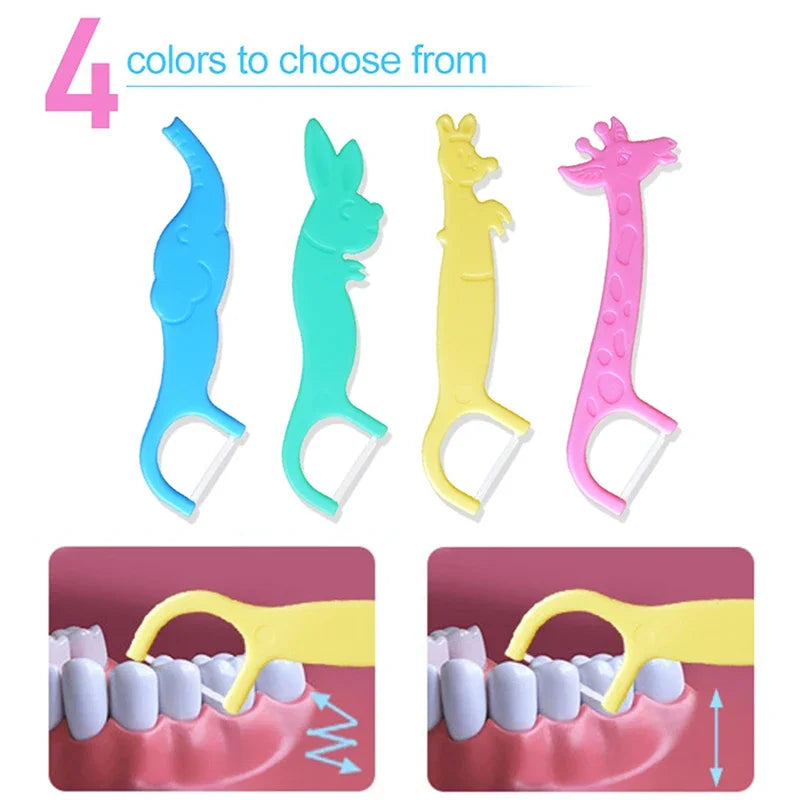 40Pcs Children's Dental Floss Animal Shape