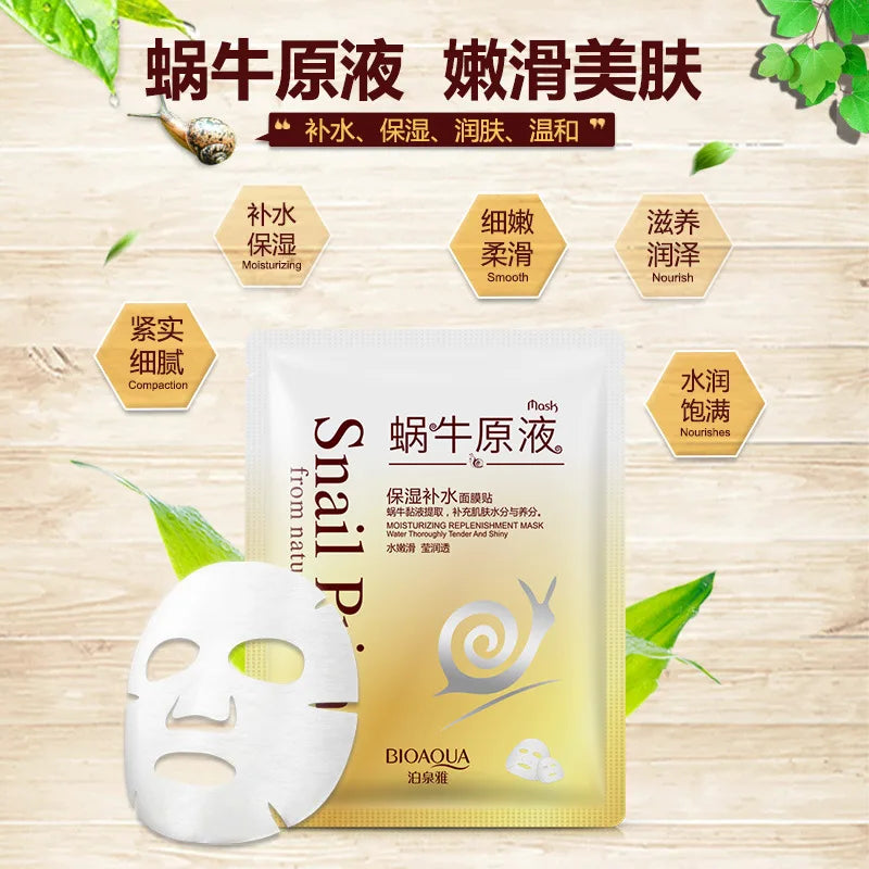 1pcs BIOAQUA Snail Moisturizing Facial Mask Anti Wrinkles Anti-Aging Smoothing Whitening Face Mask Shrinking Pore Skin Care