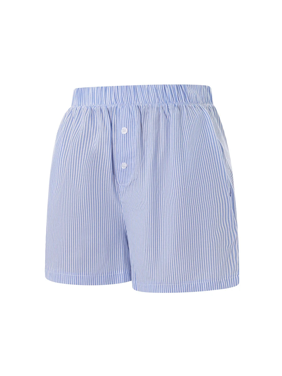 Baggy Stripe Shorts Y2k Loungwear Summer Women Casual Holidays Beach Short Pants Outfits with Pocket Plaid Pajama Short Homewear