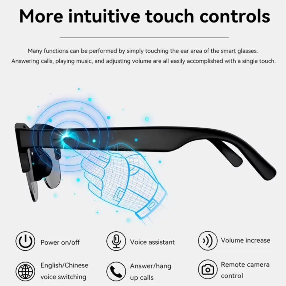 AI Smart Glasses Translation Hands-Free Calling AI Chat Logging Music Playback Men Bluetooth Sunglasses Touch Control Camera