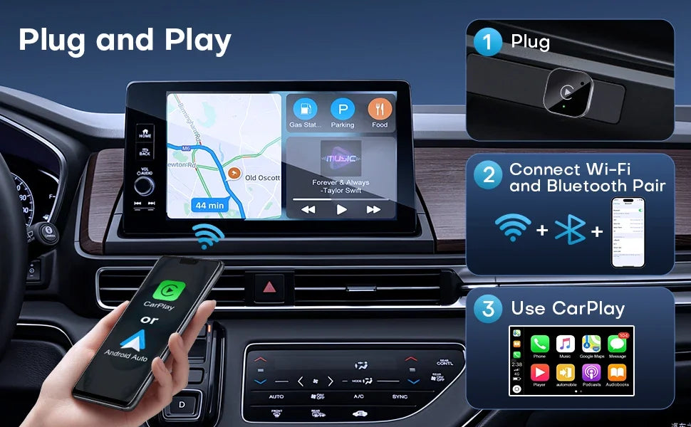 2in1 Wireless CarPlay Dongle Wireless Android Auto Adapter AI Smart Box Car Intelligent Systems For Car With Wired CarPlay