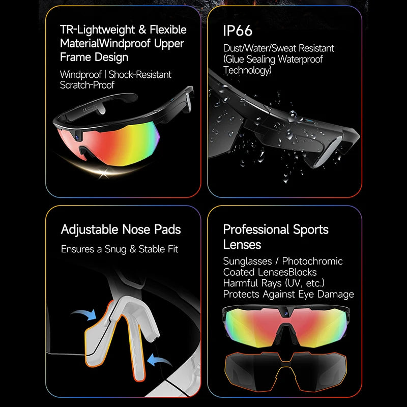 2026New AI Smart Glasses 1200P Camera 4K Anti-Shake Cycling Waterproof Goggles AI Voice Translator Call Open Ear Smart Sunglasse