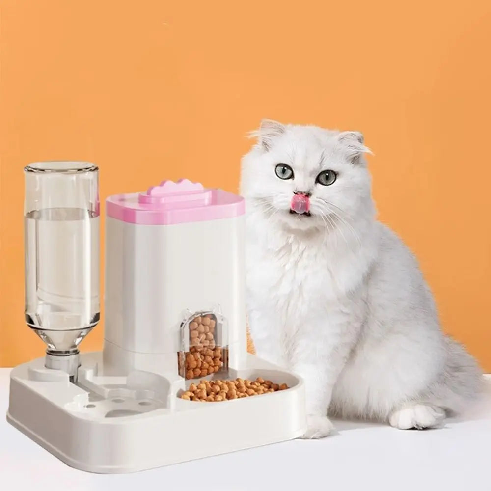 Large Capacity 2 in 1 Cat Food Dispenser Detachable with Water Fountain Automatic Cat Water Feeder Dry Wet Separation