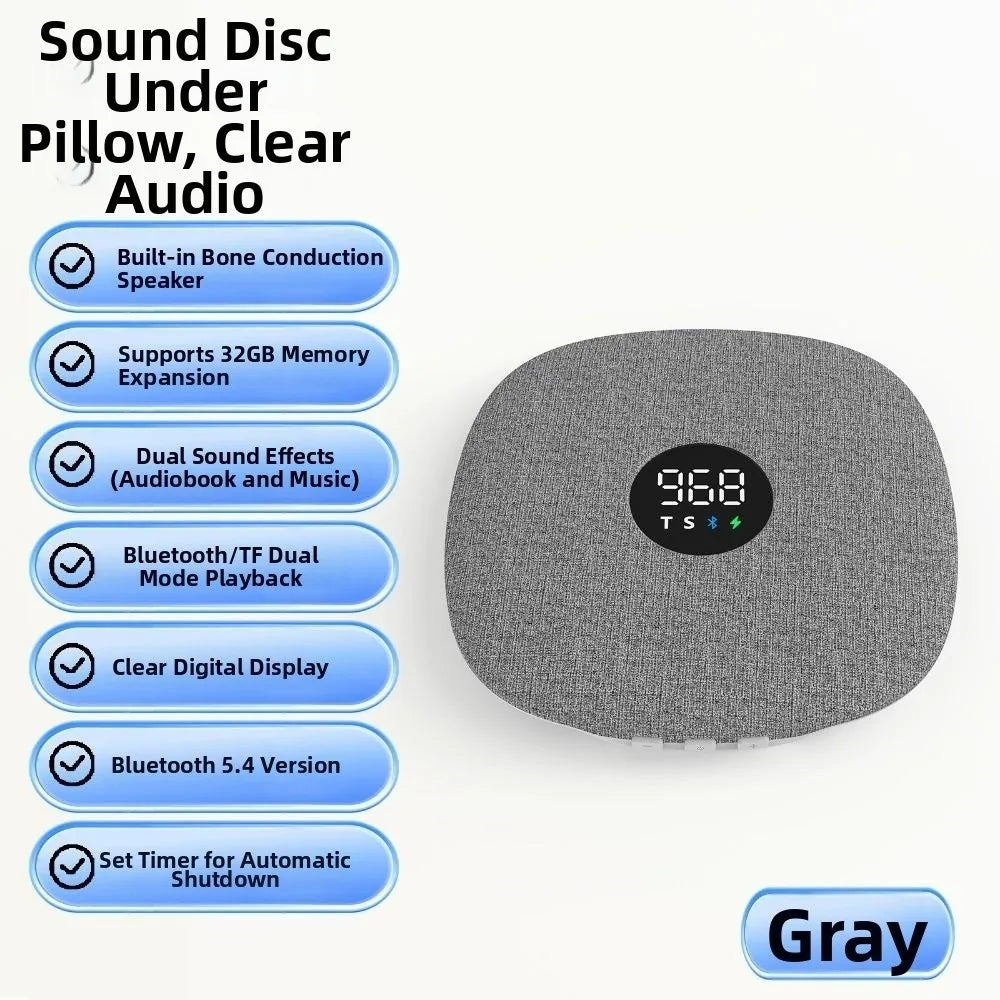 Bluetooth 5.4 Under Pillow Bluetooth Speaker Bone Conduction Sleep Aid Sound Machine LED Display Mini Bedroom Pillow Speaker
