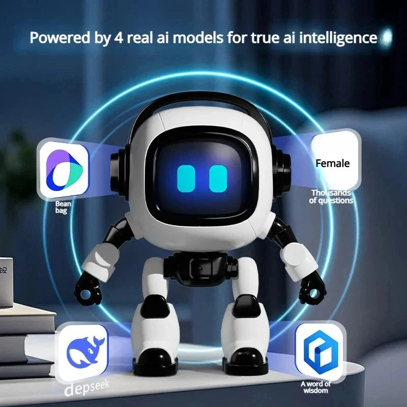 New AI Interactive Desk Robot with Voice Recognition Feature Talking Companion, Learning Games, Educational Toy for Kids