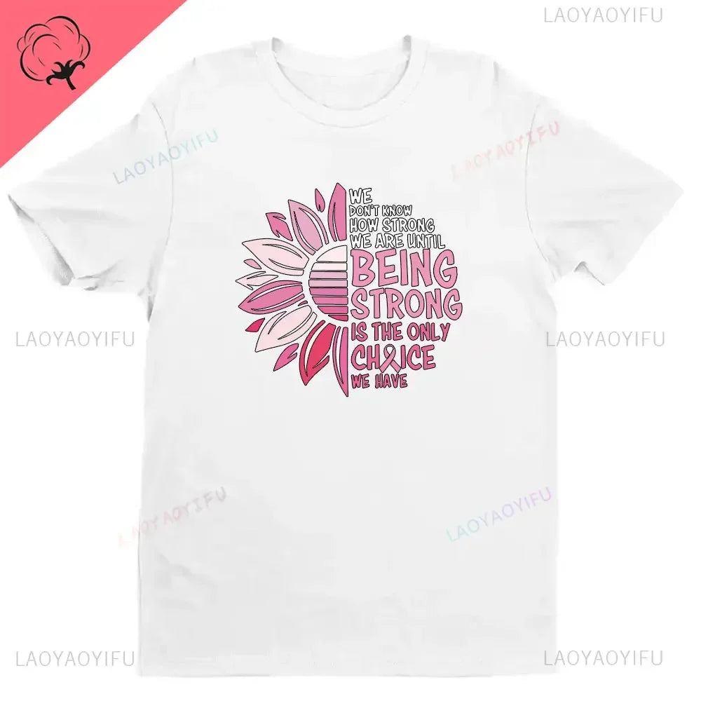 Breast Cancer Awareness We Wear Pink Awareness Ribbon Aesthetic Clothes Pink and White Tops Shirt
