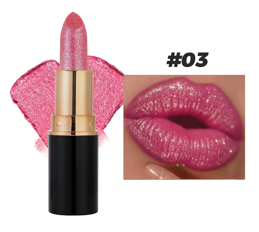 Glitter Metallic Lipstick Waterproof Long Lasting Diamond Pearlescent Lipstick Sexy Lipgloss Moisturizing Lips Makeup