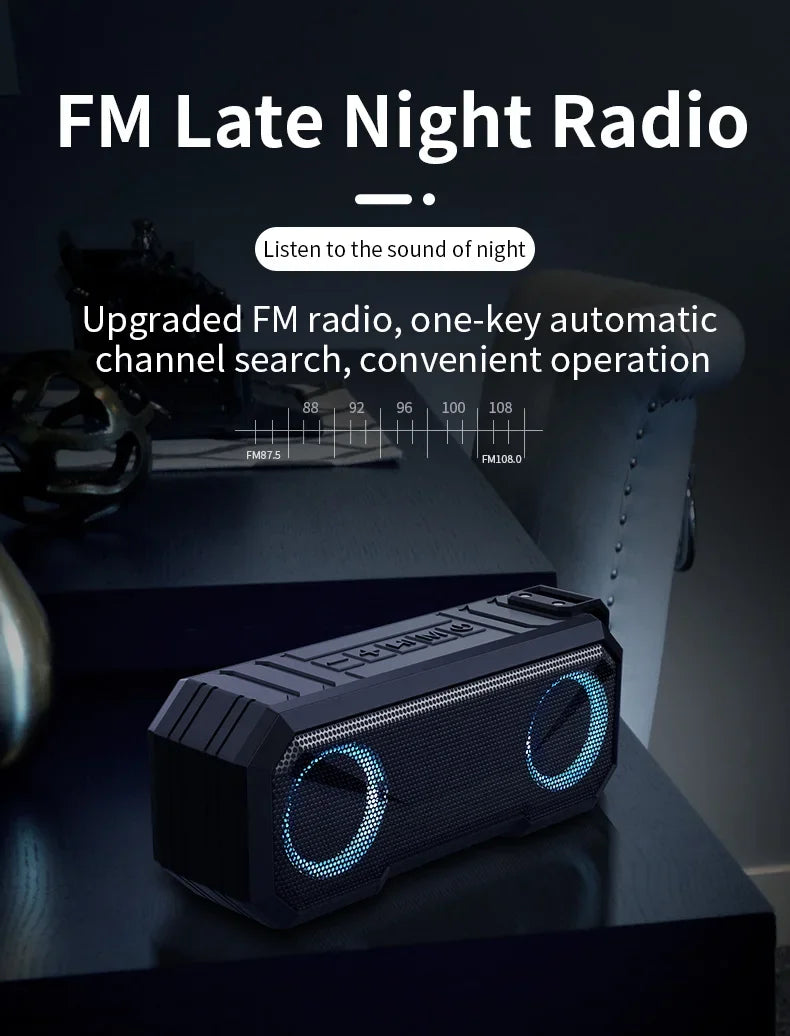 Portable Bluetooth Speaker Wireless TWS Stereo Bass IPX7 Waterproof Loudspeaker FM Radio 12H Playtime