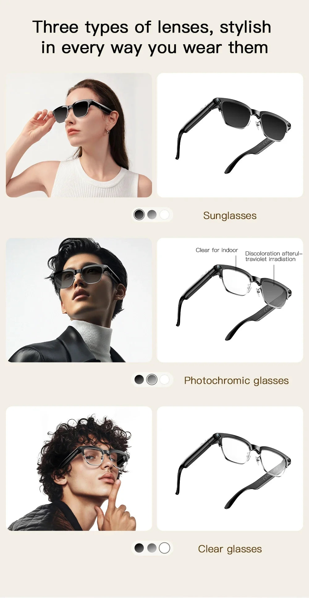 AI Smart Glasses 800W HD Camera Real-Time Translation Voice Assistant Bluetooth Wearable 2GB RAM 300MAH Smart Glasses Men Women