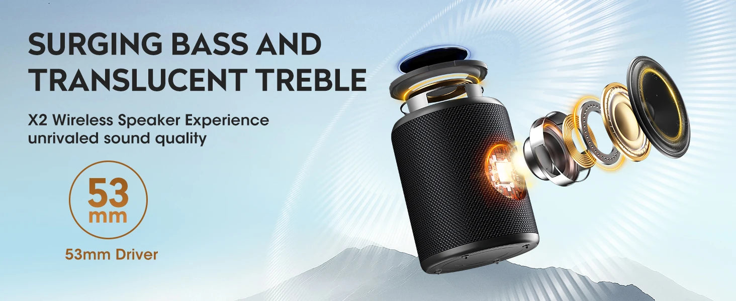 OHAYO Bluetooth Speaker Wireless with Stereo Sound, 15W Bluetooth 5.3 Speaker with TWS Pairing, AUX & USB Input, IPX7 Waterproof