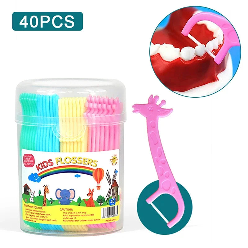40Pcs Children's Dental Floss Animal Shape
