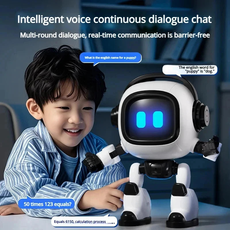 New AI Interactive Desk Robot with Voice Recognition Feature Talking Companion, Learning Games, Educational Toy for Kids