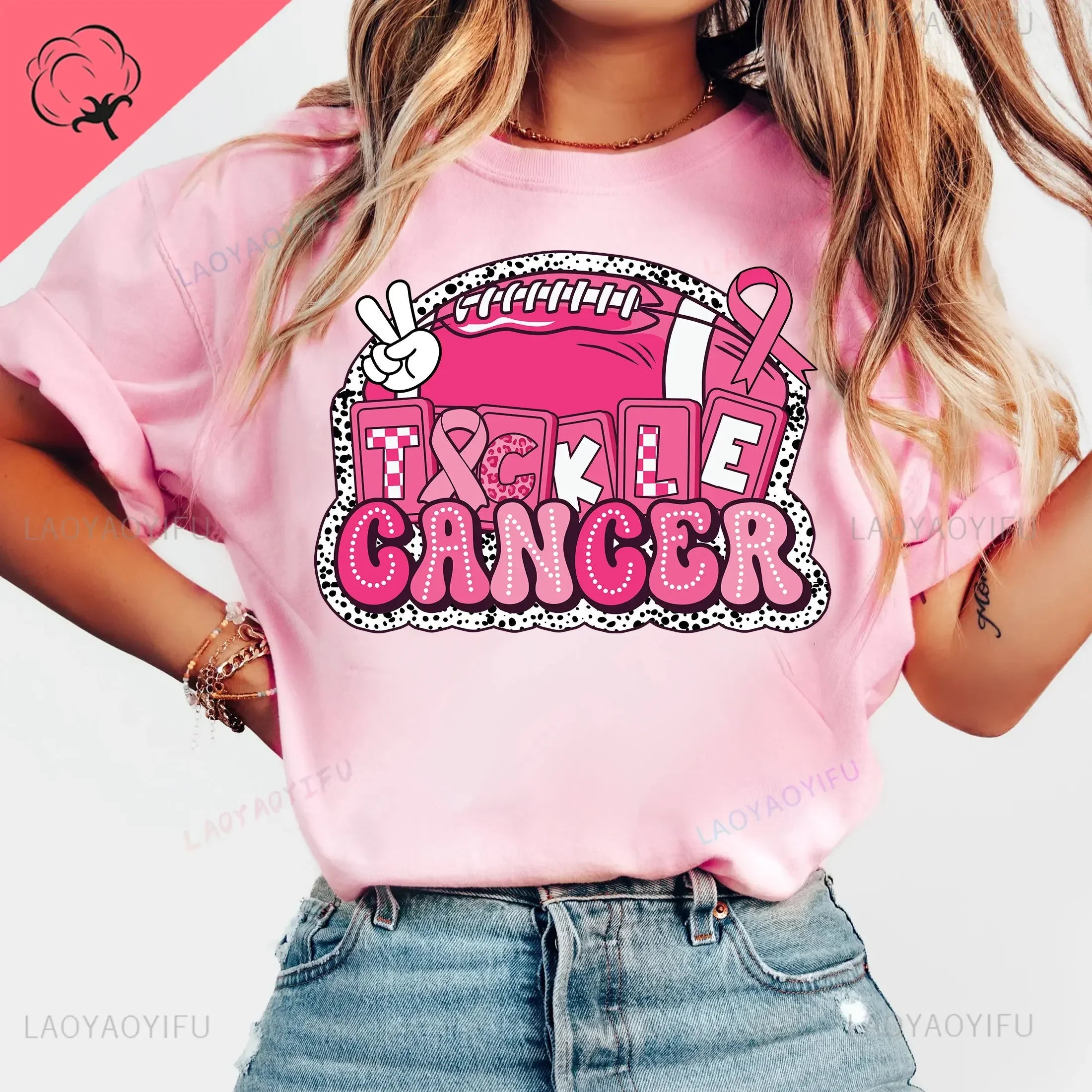 Breast Cancer Awareness We Wear Pink Awareness Ribbon Aesthetic Clothes Pink and White Tops Shirt