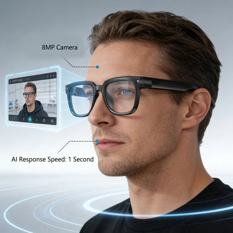 AI Smart Glasses Translation Glasses 8MP HD Camera 4K Shooting Image Bluetooth Call Recording Music Photo Recognition Sunglasses