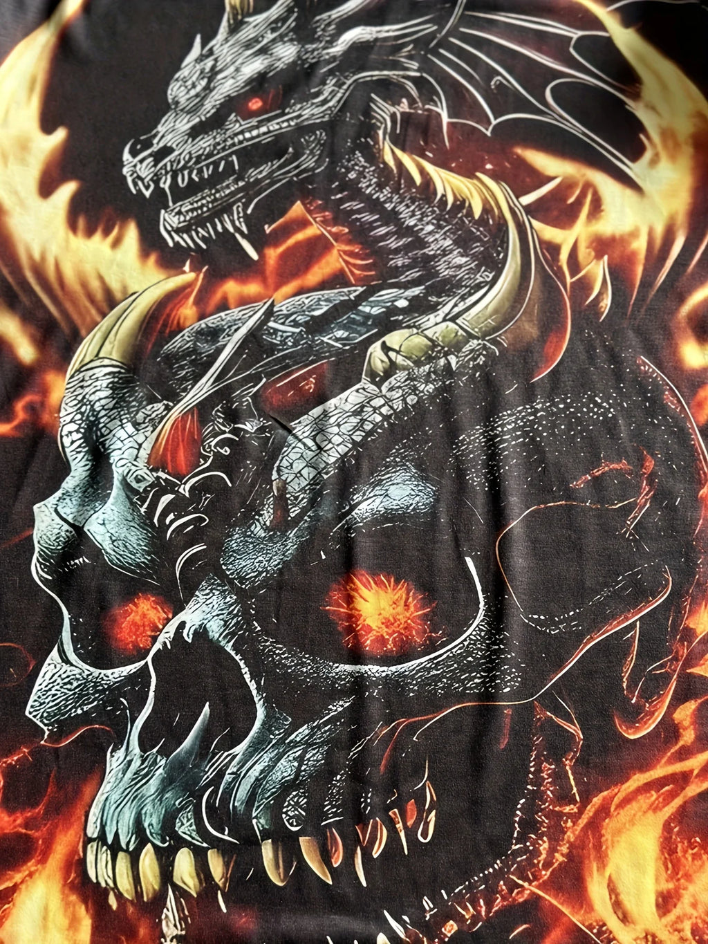 Mens Dragon Print Cotton Blend T-shirt - Stylish Crew Neck Comfortable & Breathable for Summer