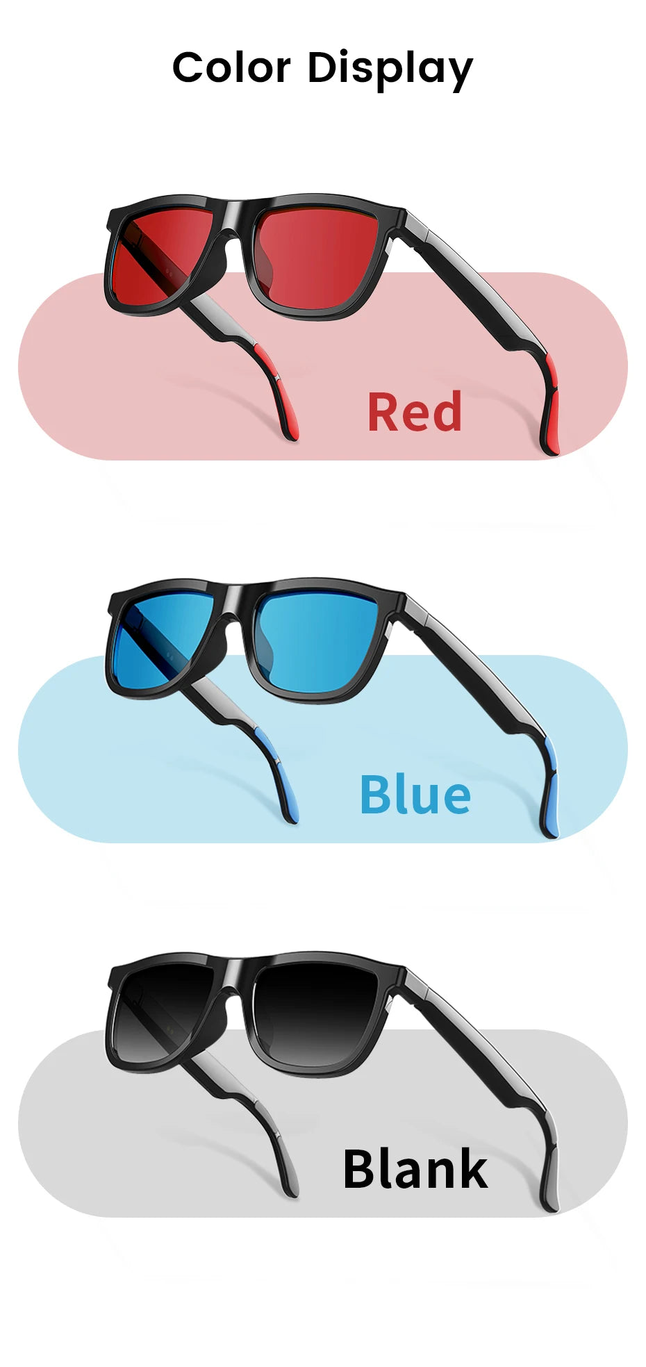 AI Smart Audio Glasses Touch To Color Changing 38g HD Call Sunglasses Noise-reducing Music Play AI Audio Glasses Men Women