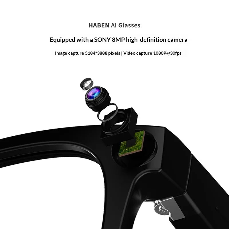 2025 AI Smart Glasses - 8MP Camera for First-Person Vlog, Voice Translation, Music & Calls, IP65 Waterproof, Ultra-Light