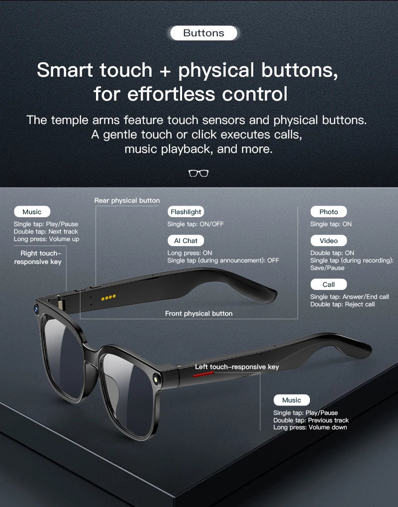 2026 AI Smart Glasses AI Translation 800W HD Camera 4K Shooting Image Bluetooth Call Recording Music Smart Sunglasses 2026 New