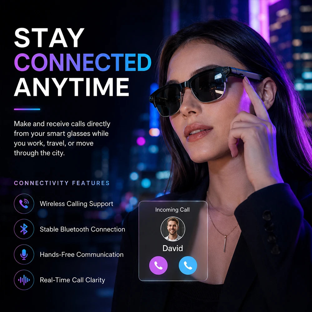 2026 New AI Smart Glasses 8MP Camera 1080P Video Recording Bluetooth Calling WiFi Transfer ENC Noise Reduction 300mAh Battery