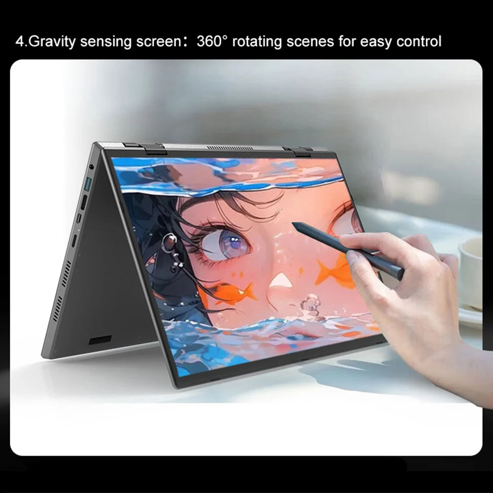 CRELANDER 14 "10.5"Yoga Laptop Intel 12th Gen N95 Processor M2 SSD 2K Dual Touch Screen Laptop Computer With Handwriting Mini PC