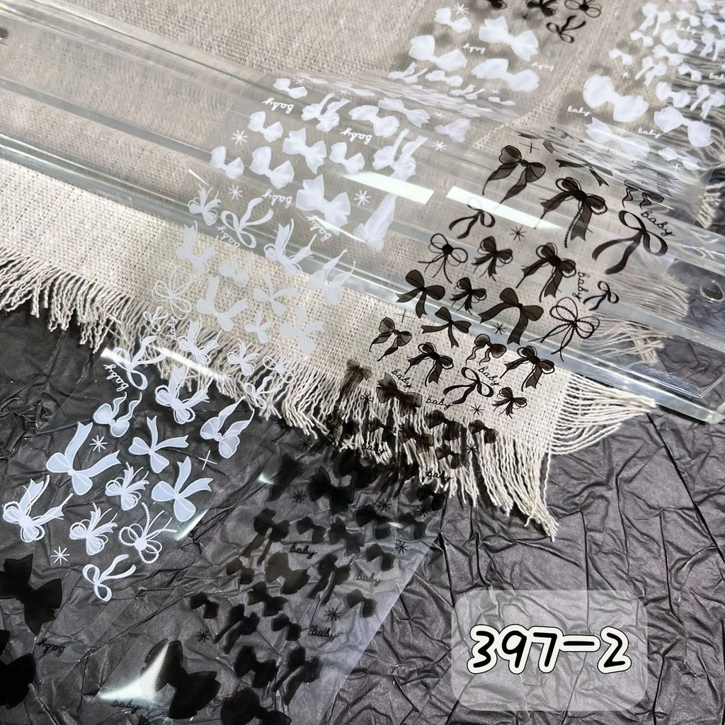 1 Box Black White Strapes Nail Foils for Transfer Paper Bowknot Flowers Nails Wraps Denim Plaid Nail Art Decorations