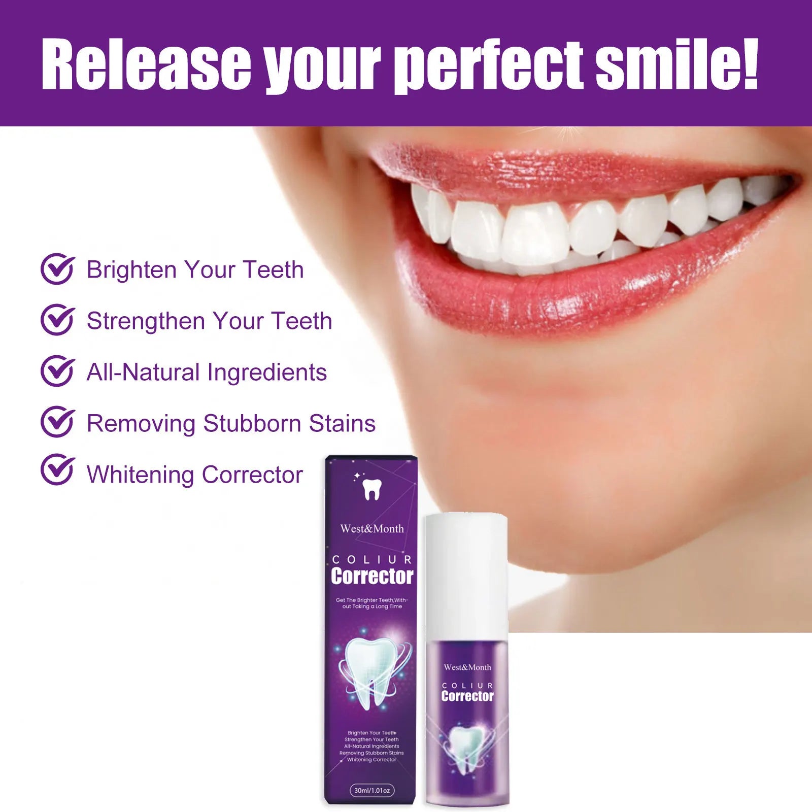 Purple Whitening Toothpaste Remove Stains Reduce Yellowing Teeth Color Correcting Brightening Repairing Fresh Breath Gums Care