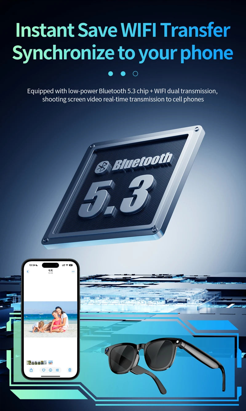 AI Smart Glasses 800W HD Camera Black Technology Image Translation Chat GPT Video Call Photo Waterproof For Men Women