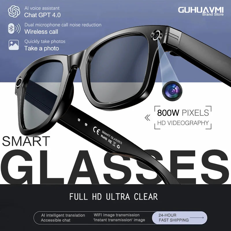 2026 New AI Smart Glasses AI Translation 800W HD Camera 4K Shooting Image Conversation Recording Listening To Music SmartGlasses