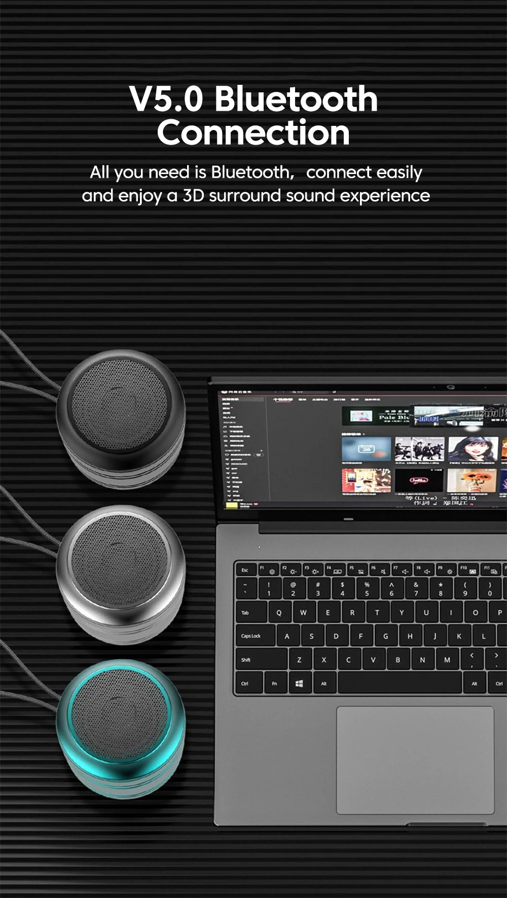 Portable wireless Bluetooth5.0 speaker - compact music audio system suitable for indoor and outdoor use