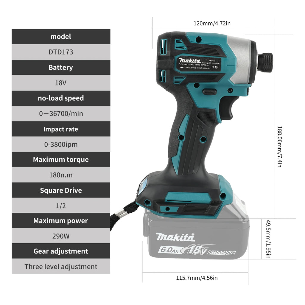 Makita DTD173 High Efficiency Impact Driver 3800 IPM Impact Rate Fast Screw Driving For Large Construction Projects tools