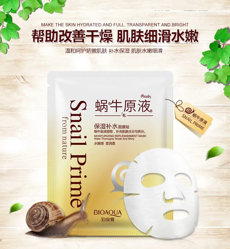 1pcs BIOAQUA Snail Moisturizing Facial Mask Anti Wrinkles Anti-Aging Smoothing Whitening Face Mask Shrinking Pore Skin Care