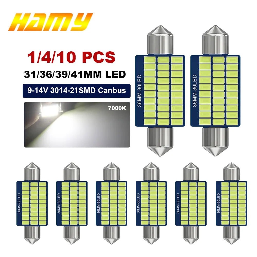 1/4/10 C5W Festoon LED Bulb Canbus 31mm 36mm 39mm 41mm 12V 3014 SMD 6000K White Car Interior Dome Map Trunk License Plate Lights