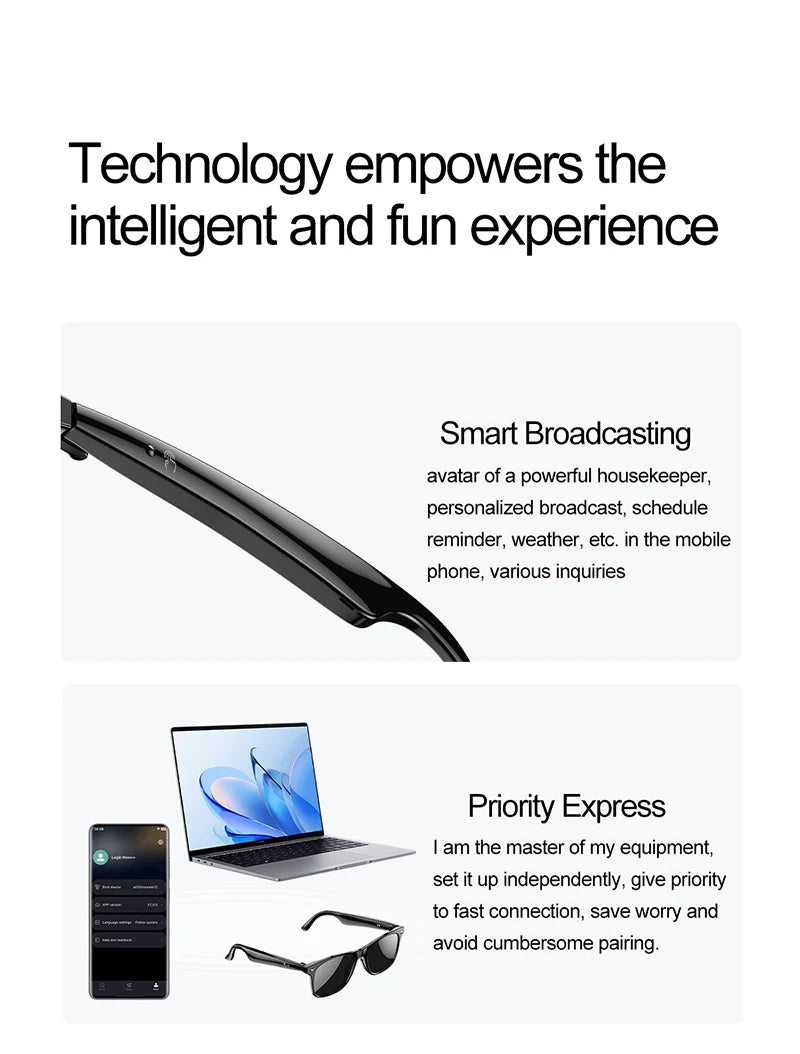 AI Smart Glasses for Men Smart Translation Glasses with Waterproof Call Function BT Smart Sunglas Outdoor Sports Headphones