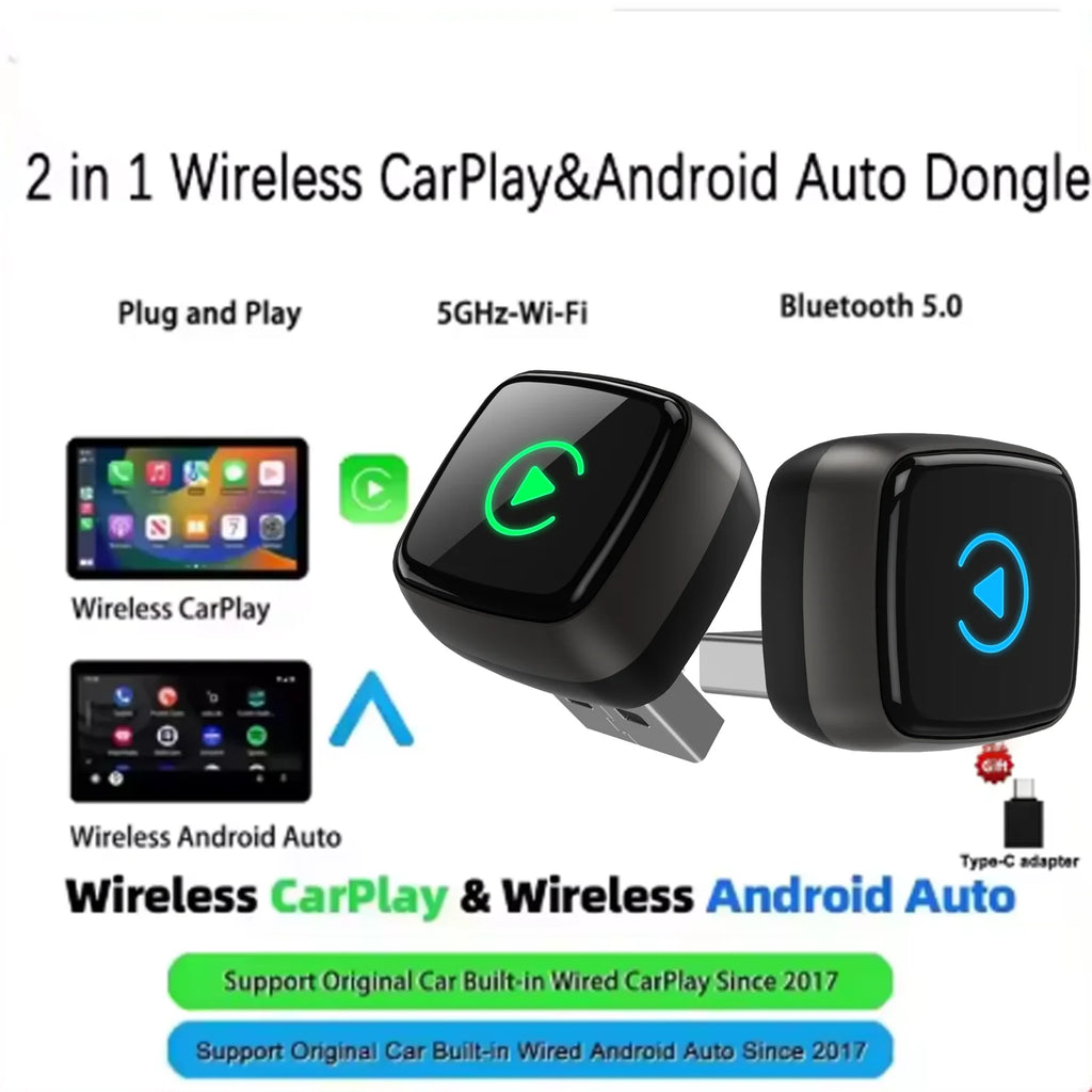 Smart 2in1 AI Box For Car With Wired CarPlay Car Intelligent Systems Wireless CarPlay Dongle Wireless Android Auto Adapter