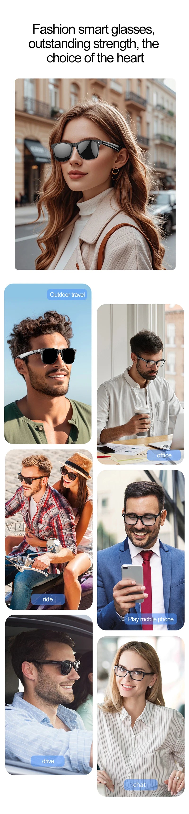 AI Smart Glasses for Men Smart Translation Glasses with Waterproof Call Function BT Smart Sunglas Outdoor Sports Headphones