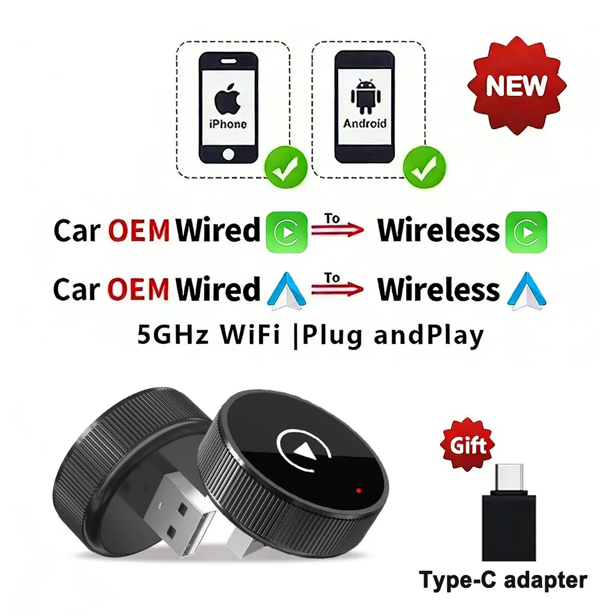 Smart 2in1 AI Box For Car With Wired CarPlay Car Intelligent Systems Wireless CarPlay Dongle Wireless Android Auto Adapter