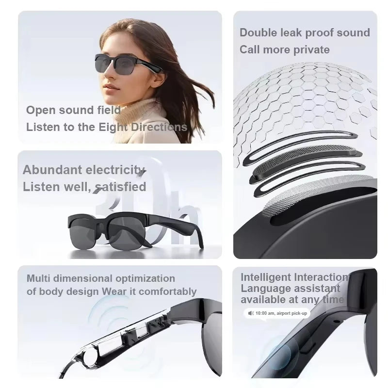 AI Smart Glasses Translation Hands-Free Calling AI Chat Logging Music Playback Men Bluetooth Sunglasses Touch Control Camera