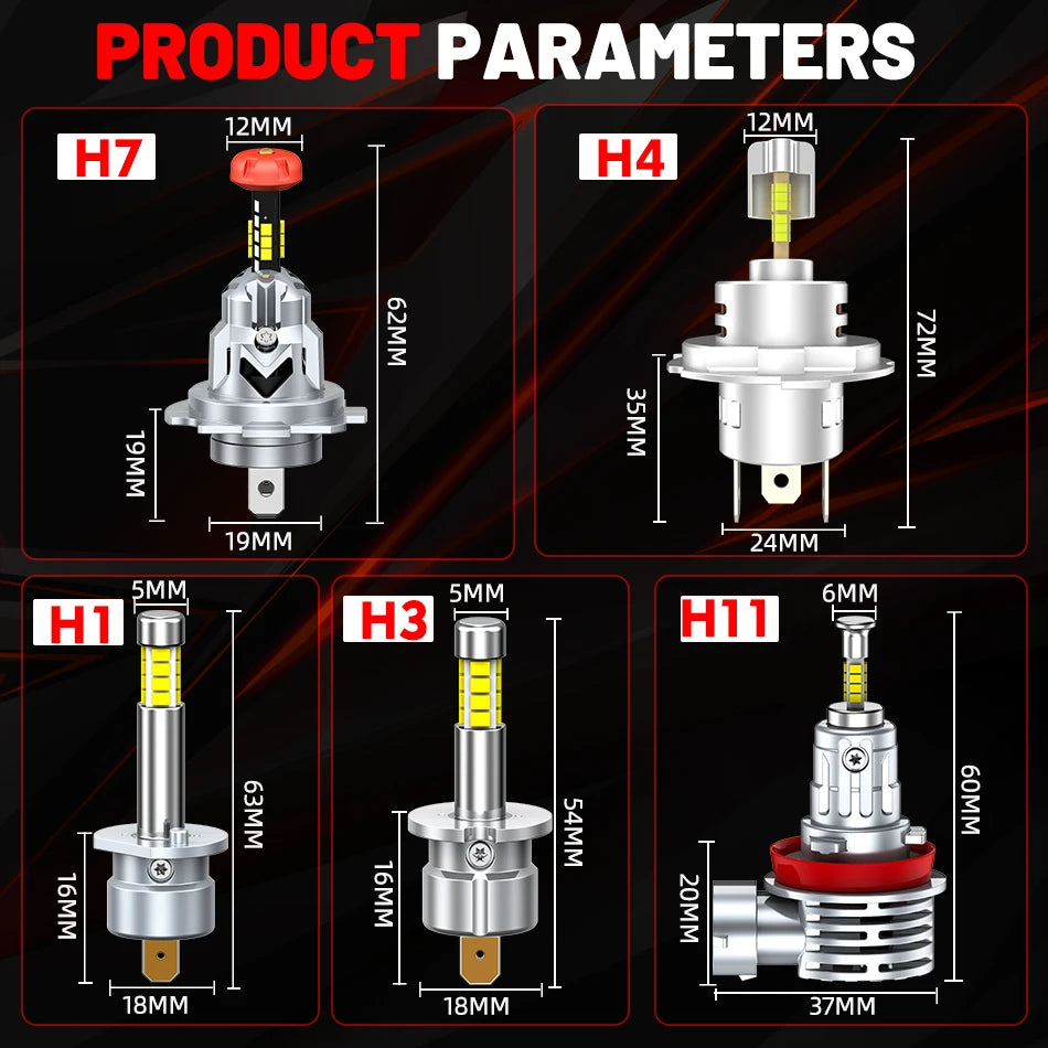 3D H7 H1 LED Car Headlight Bulb H11 H4 Canbus 3000W 4000000LM Light for Car 360 Turbo LED Mini HeadLamp Wireless with Fan 6000K
