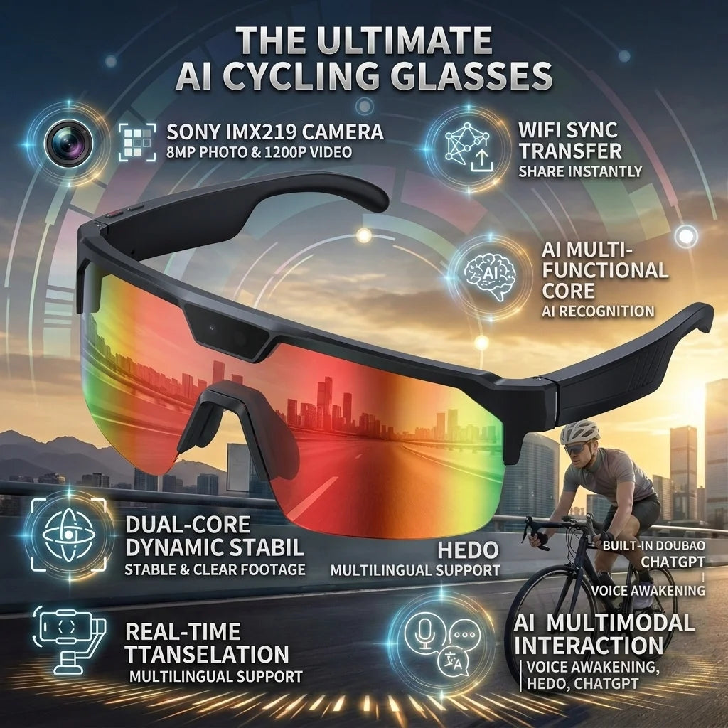 AI Smart Glasses With Camera 4K HD Video & Photo Capture, Real-Time Translation, 8MP Pixel Anti-shake Outdoor Sports Goggles Men