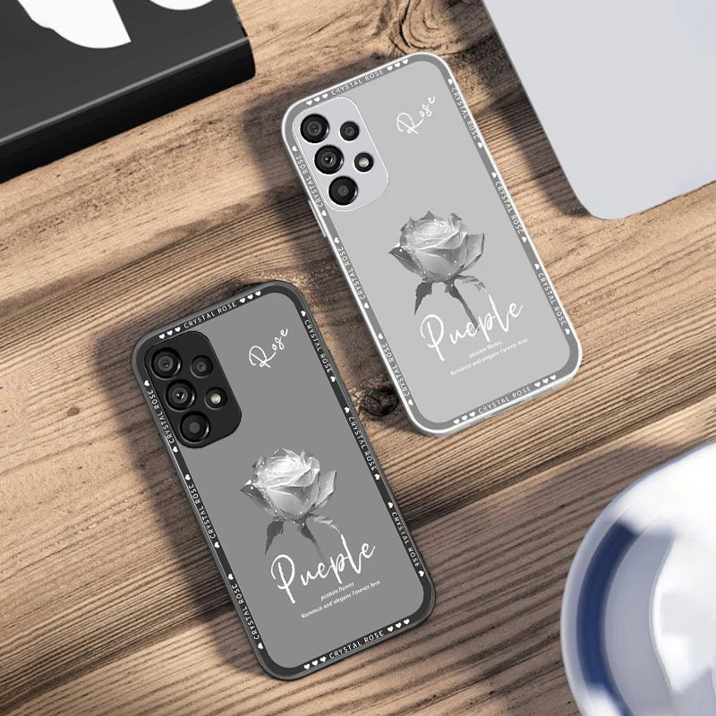 Elegant Rose Red For Samsung Galaxy S10 4G S20 11E 30 S21 21Fe 22 S24 Pro S23 Ultra 5G S8 S9 Tempered Glass Phone Case