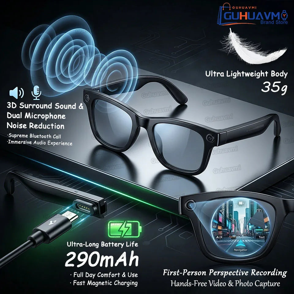AI Smart Glasses 800W Anti Shake Camera Video Recording Languages Translation Sunglasses For Man Woman Bluetooth Call Music Play