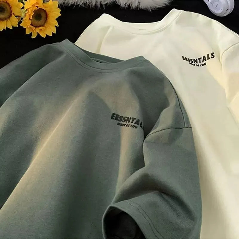 2026 Summer Men's Oversized Letter Print Short Sleeve T-shirt Casual Loose Crew Neck Tee Streetwear Tops for Men
