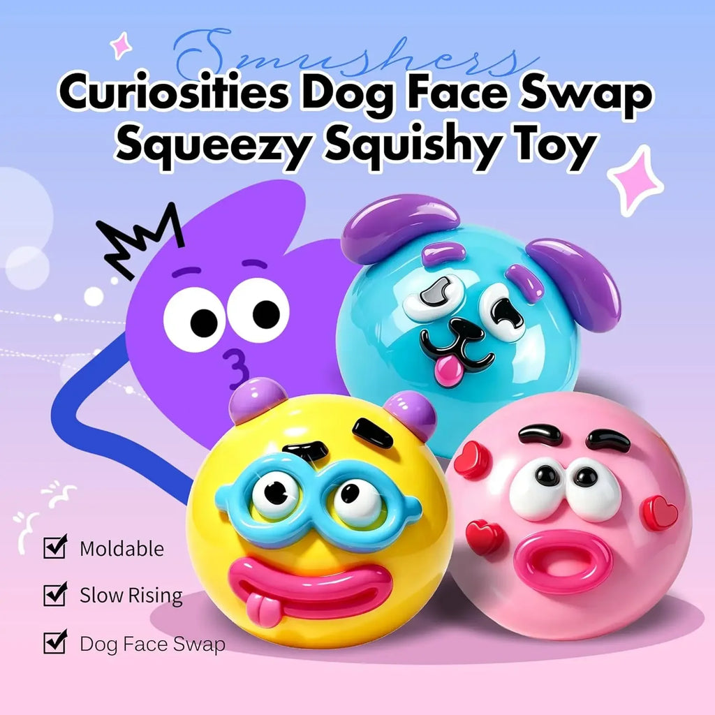 Smushers Squishy, Cute Easy Squeezy Squishy Funny Face Swap Fidget Balls for Adults Anxiety Relief, Fun Sensory Gifts